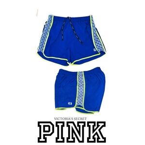 Victoria's Secret PINK Royal Blue Neon Yellow Mesh Logo Athletic Shorts Small